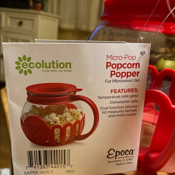 Microwave Popcorn Popper Red Borosilicate Glass 3 in 1 Silicone Lid 1.5 Quart - Picture 4 of 11